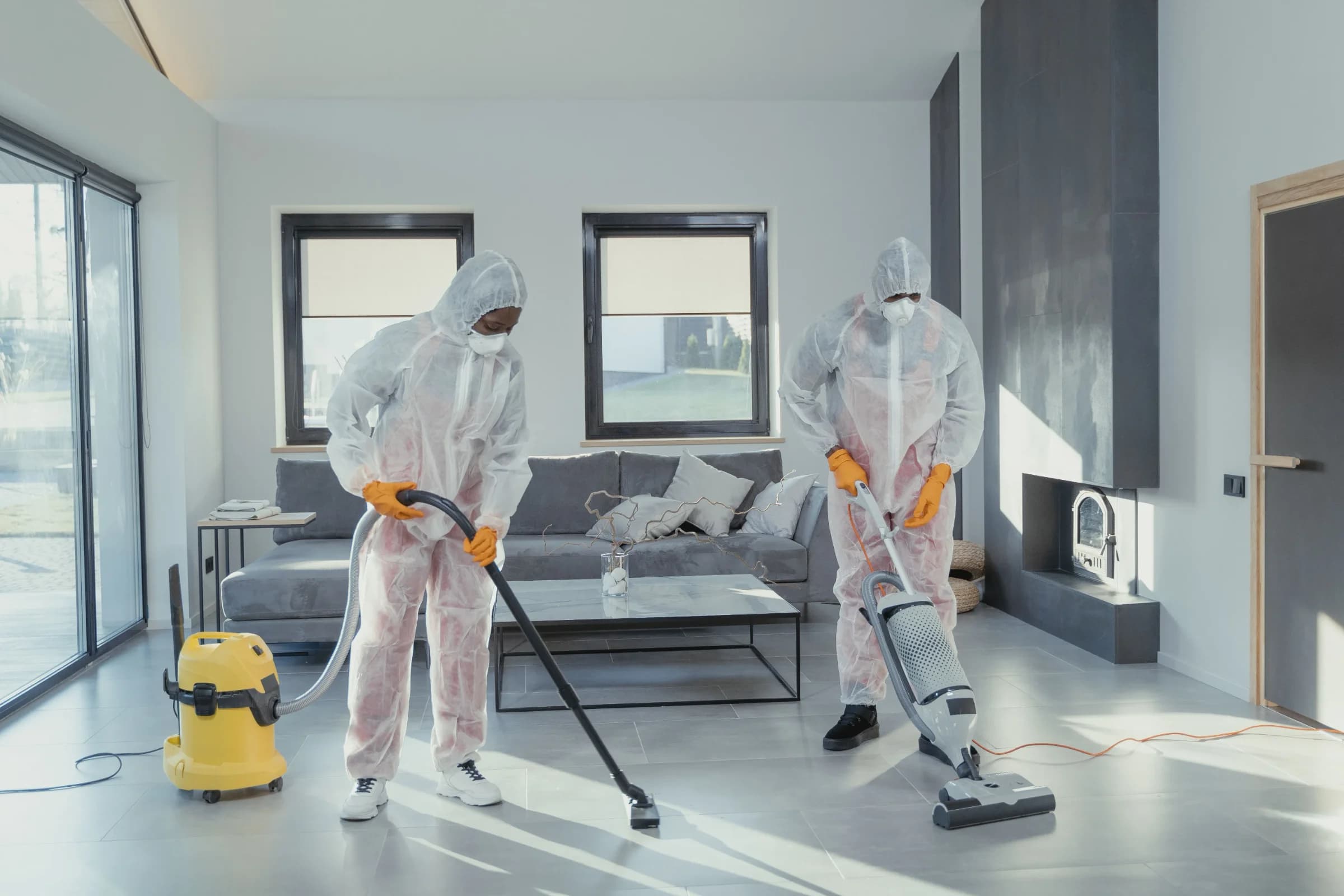 Professional cleaning team at work